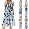 Women's Casual Fashion Round Neck Printed Short Sleeve Pocket Dress