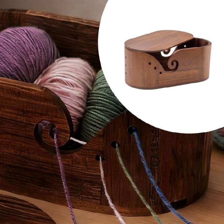 Einzigartige Holz-Strickgarn-Aufbewahrungsbox mit abnehmbarem Deckel und hilfreichen Häkelnadeln für Heimwerker und Hobbyisten