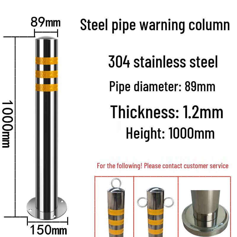 Stainless Steel Reflective Bollard: Thickened Anti-Collision Road Post, 304 Steel Parking Space Isolation Post.