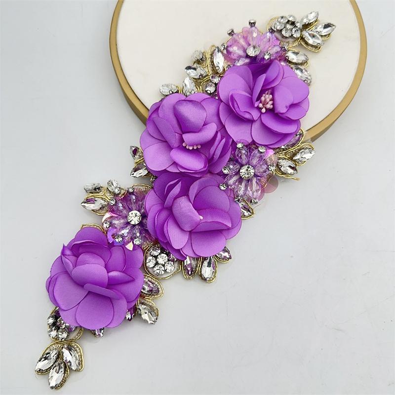 3D Flowers Rhinestone Beaded Handmade Applique for Clothes Sequins Patch Wedding Dress Sew on Handcraft Creativity Material