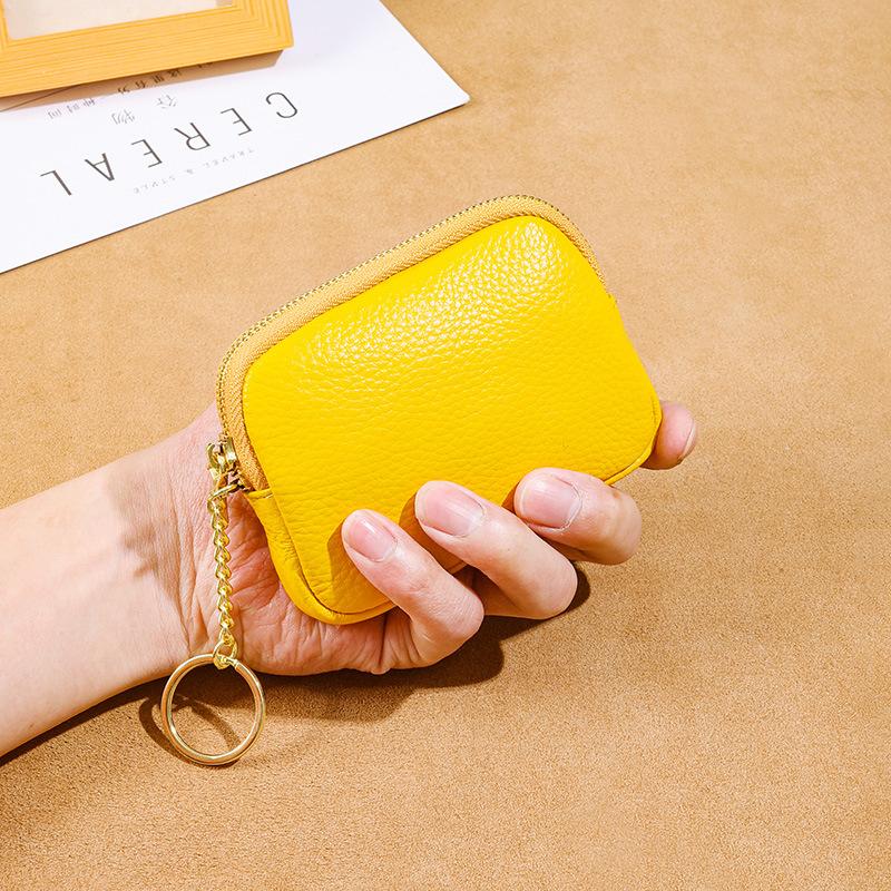 Leather hand zipper small wallet women's first layer cowhide mini bag key storage coin bag cute change bag