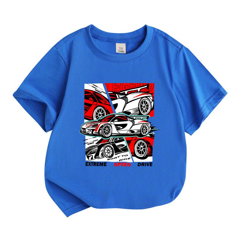 Kids Boys Girls 100% Cotton Crew Neck Short Sleeve T-Shirt, Extreme Speed Racing Supercar Graphic Casual Breathable Tee for Children Summer Streetwear