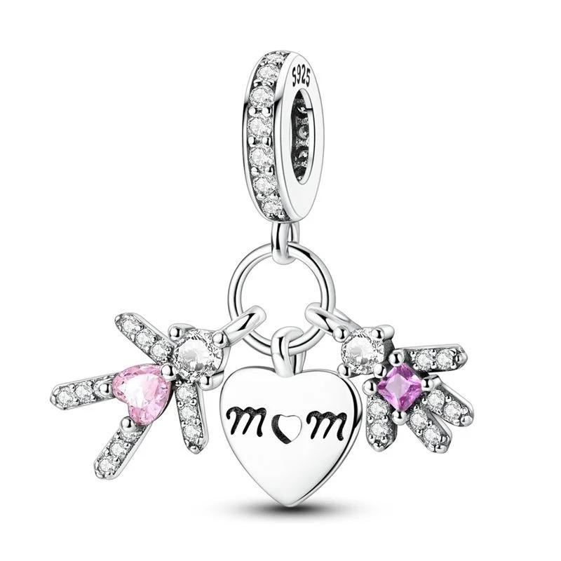 Copper Metal Full Diamond Charm Bead Components Colorful Heart Blooming Rose Round Bead Components Pendant Bead Component Compatible With Authentic