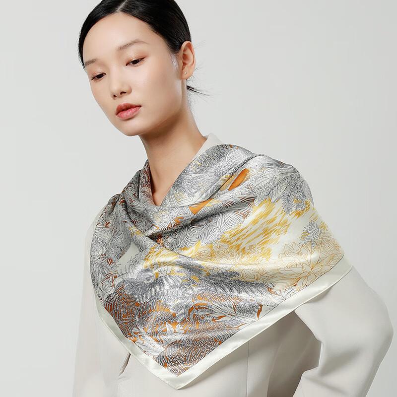 Heavyweight Pure Silk Scarf, 100% Mulberry Silk Large Square Scarf with Printed Design, Dual-Use Shawl And Scarf, Holiday Gift