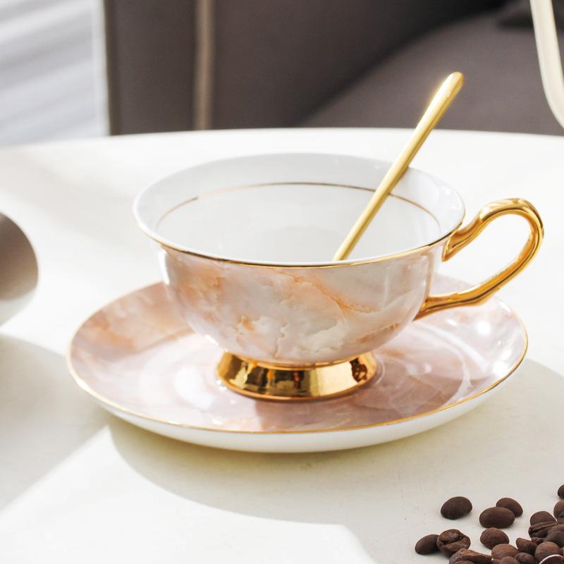 

2025 Luxury-Style European Bone China Coffee Cups Patterned Ceramic Mug For Afternoon Tea Marble-Textured Sophisticated Cup 201-300ml