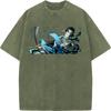 Kaigaku Graphic Washed T Shirt Demon Slayer Anime Tee Men Oversized Cotton Tshirts Harajuku Male Short-sleeve Vintage T-shirt