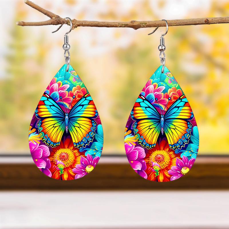 Акриловые серьги-капли с ромашками и бабочками - Европейская американская мода ко Дню святого Валентина