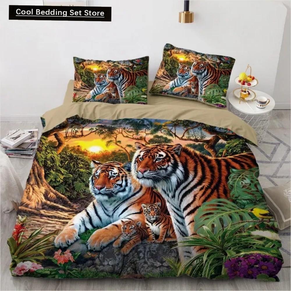 3D Tier Tiger Bettwäsche Set 2/3-teilig Weiche Mikrofaser Queen King Einzelgröße Bettbezug Set mit Kissenbezügen Teenager Jungen Bettwäsche