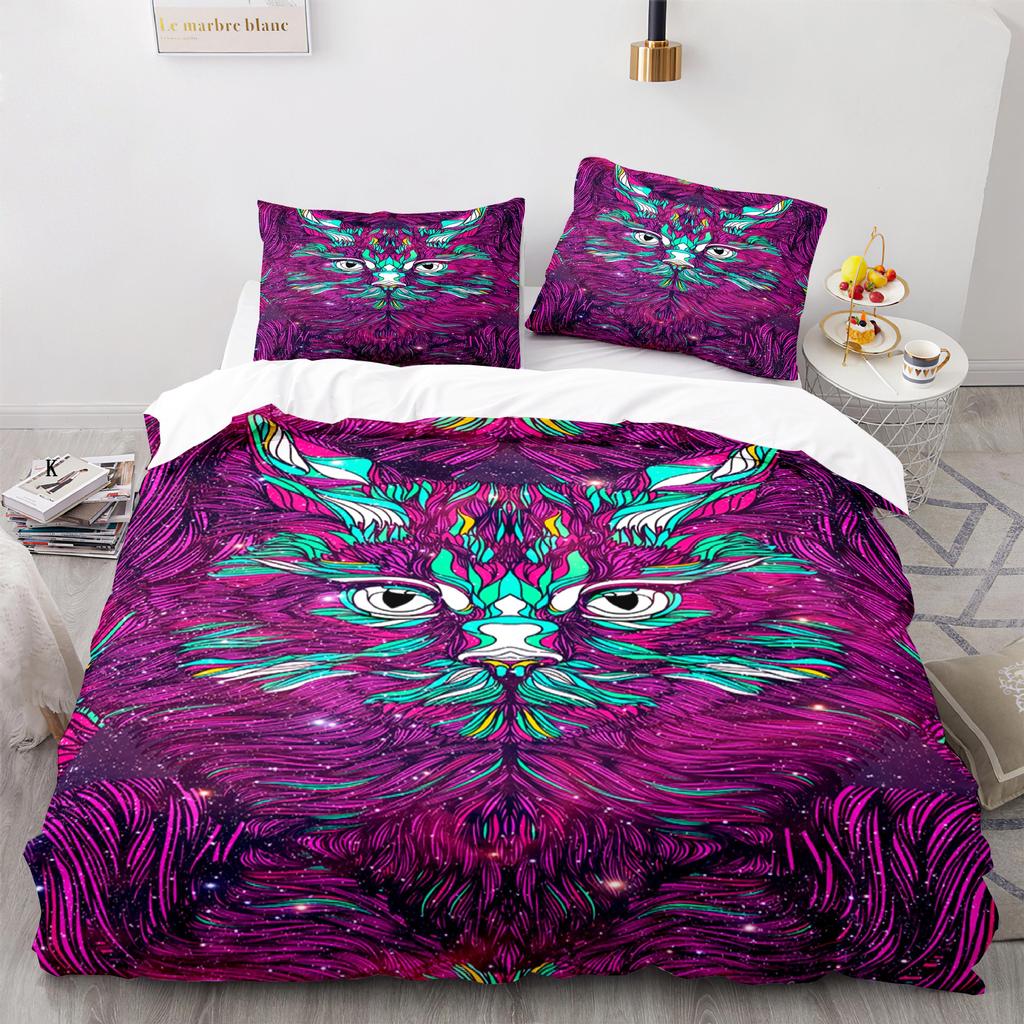 Cat Duvet Cover Set King Size Cute Cats Pattern Bedding Set Decorative Animal Polyester Comforter Cover with Pillowcases for Kid