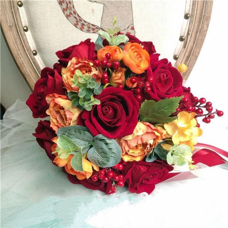 European Style Bridal Bouquet with Small Roses - Pink & White