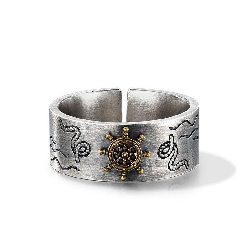Adjustable Open Ring Men Women Vintage Nautical Anchor Design Geometric Minimalist Statement Jewelry