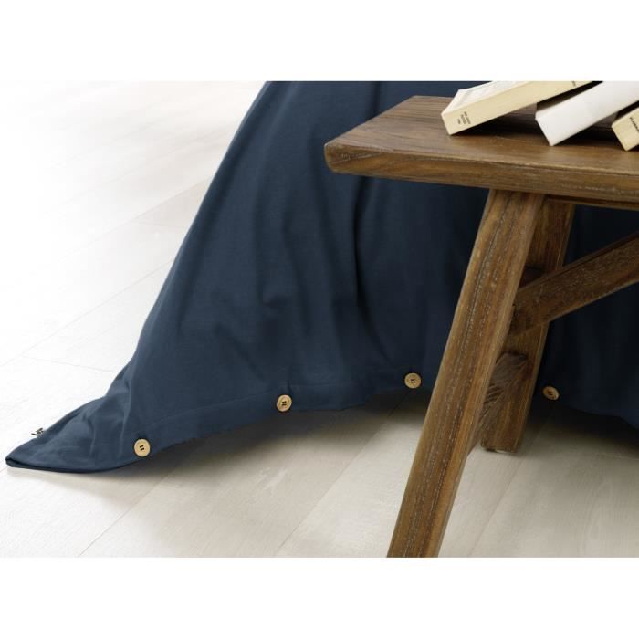 Housse de couette - Candice - 240x220 cm - Flanelle 100% Coton - Bleu nuit - Lavable à 40°