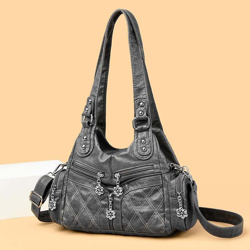 Retro Soft Leather Locomotive Bag Tide Oblique Span Shoulder Bag Quality Women'S Bag
