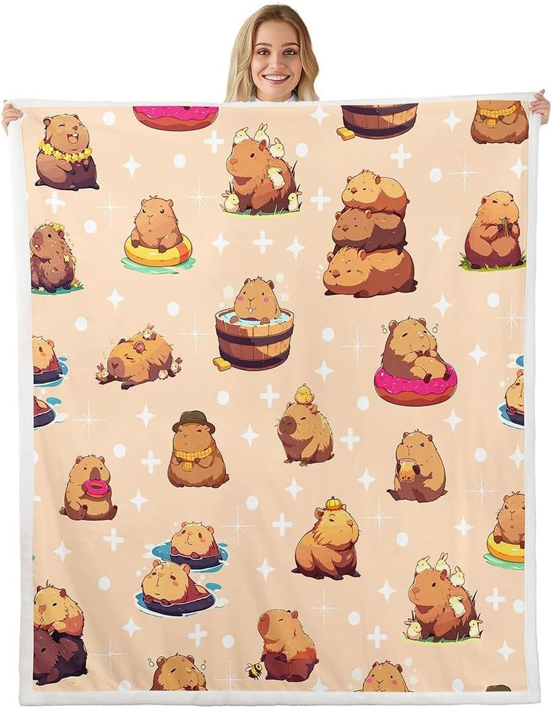 Cartoon Capybara Throw Blanket TwinCapybara BlanketCapybara Animals Lovers Fleece Blanket Kawaii Animals Sherpa Blanket