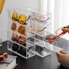 Desktop Eyeglasses & Sunglasses Storage Box - Transparent Divided Drawer Organizer for Cosmetics, Lipstick, and Contact Lenses.
