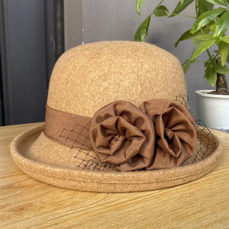 Bucket hat women wool woolen small basin hat autumn and winter versatile casual top hat small brim curled British retro fashion hat