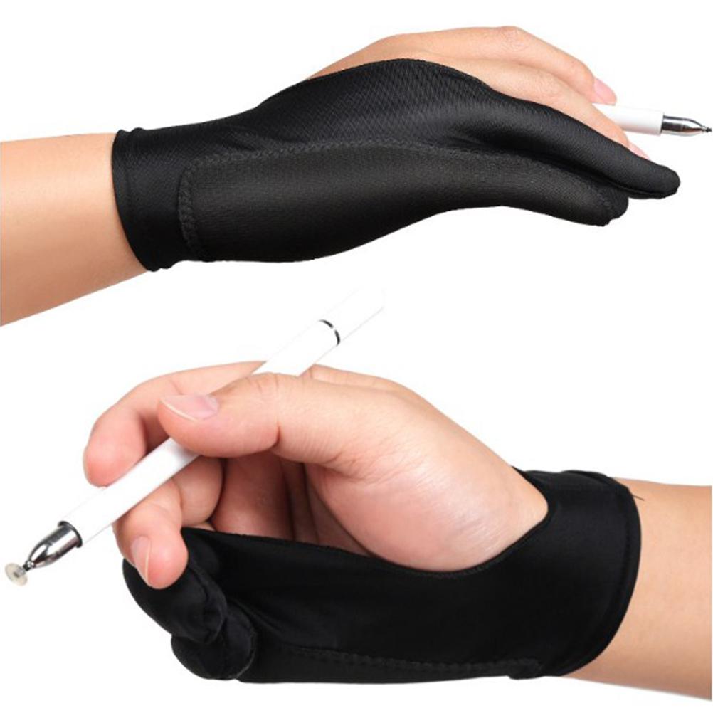 2 Pcs Artist Gloves with Two Fingers Palm Rejection Gloves for Stylus Pen Pencil Sketching Painting Right or Left Hand