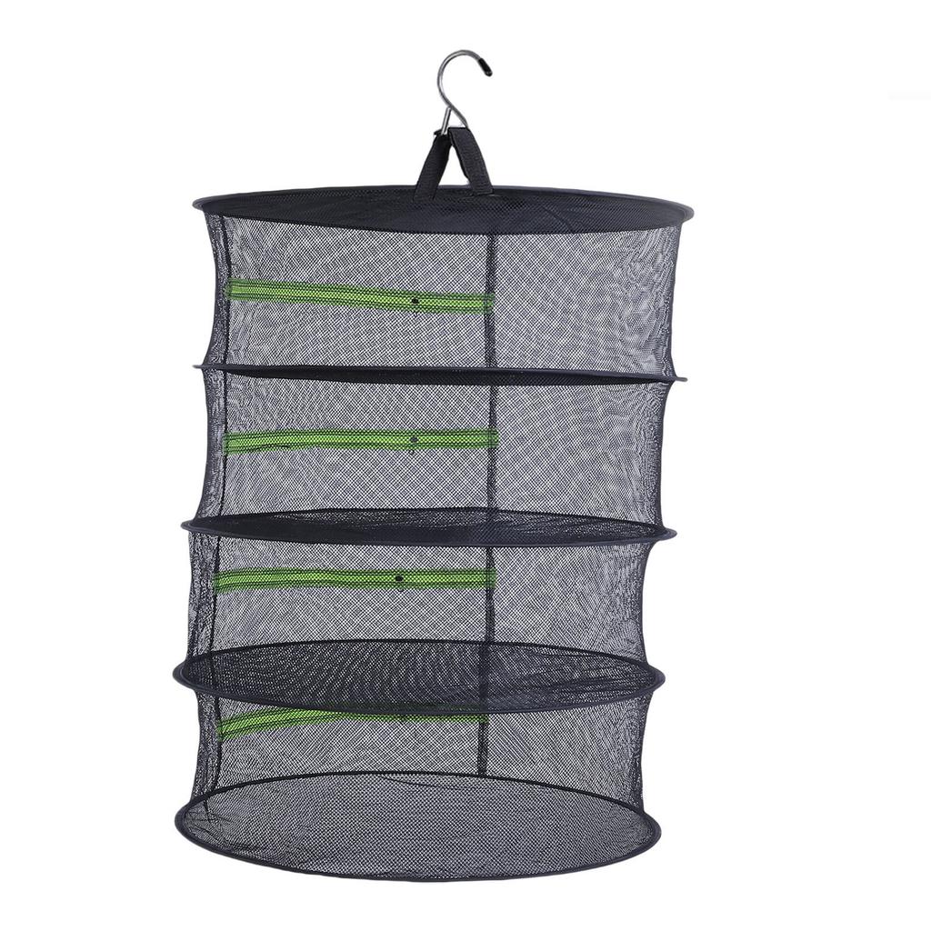 Hanging Mesh Drying Rack 4 Layer Nylon Foldable Hanging Basket Dryer Net with Zipper for Plants Flowers Clothes