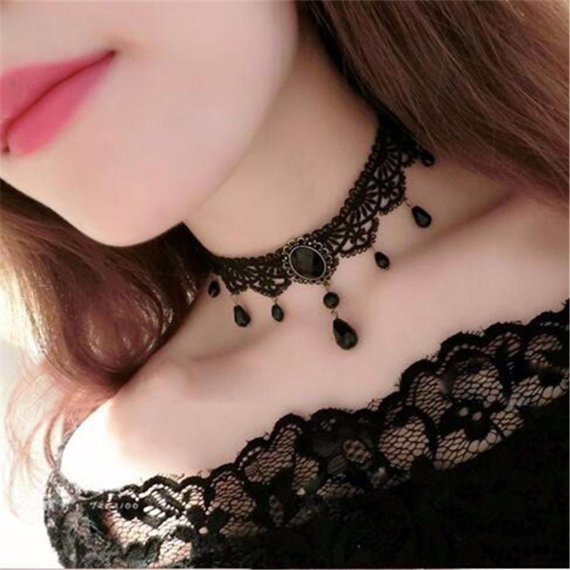 Gothic Punk Lace Choker Necklace For Women Teens Girls Rivet Heart  Collar Necklace Rock Fashion Jewelry Gifts Party  Necklace