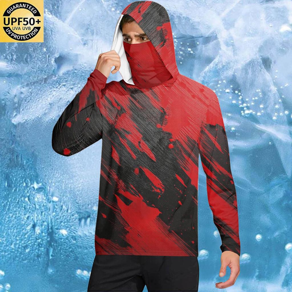 Men's Casual Geometric Print Hooded Long Sleeve Sun Protection Shirt Lightweight Breathable Fabric for Outdoor Activities