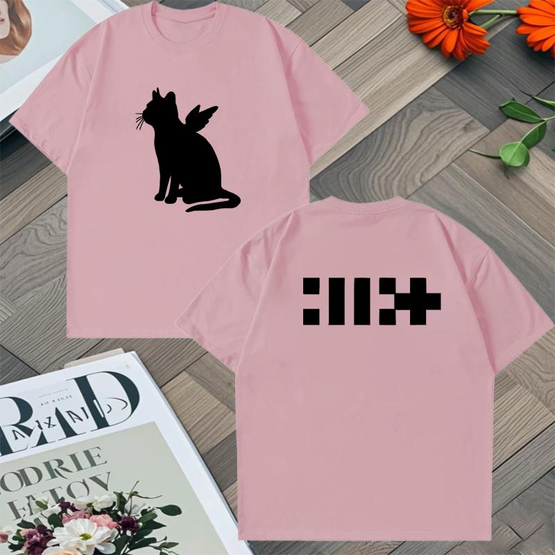 T-shirt Illit KPOP Girl Band associé à un album imprimé recto-verso style Gato Angel en coton coréen pour homme ample décontracté Y2K unisexe