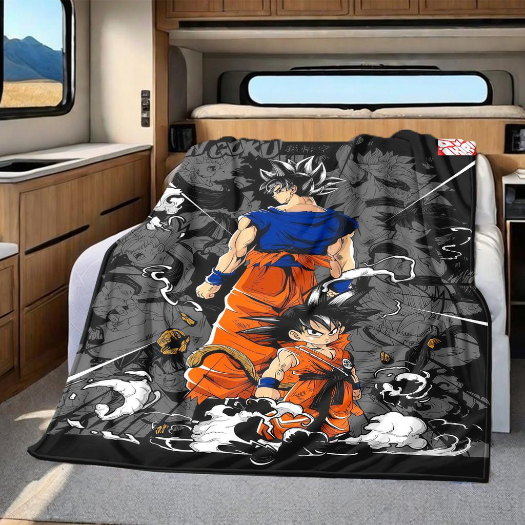 1pz Coperta in Flanella con Stampa Son Goku, Alta Qualità per Tutte le Stagioni, Decorazione per la Casa, Calore e Comfort, Perfetta per Regali di Natale