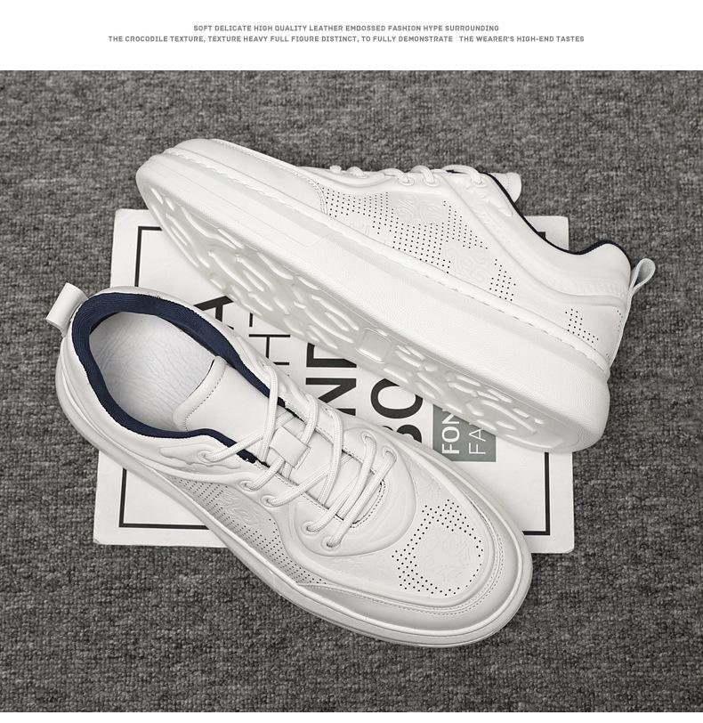 New Shoes for Men Cow Leather Casual Platform Shoes Breathable White Skateboard Shoes Street Slip-on Sneaker