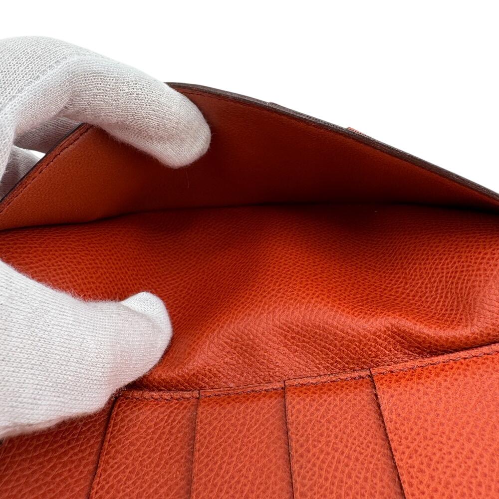 HERMES Long Wallet Tri-fold Epsom Bearn Dupri Purse Orange Epsom Women Used