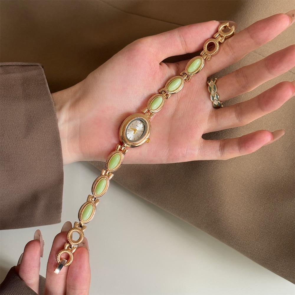 Oval Wristwatch Colored Gemstones Quartz Watch Vintage Ladies Watch
