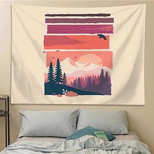 Иллюстрация Лес Закат Пейзаж Узор Подвесная Ткань Домашнее Настенное Украшение Гобелен — фото 8