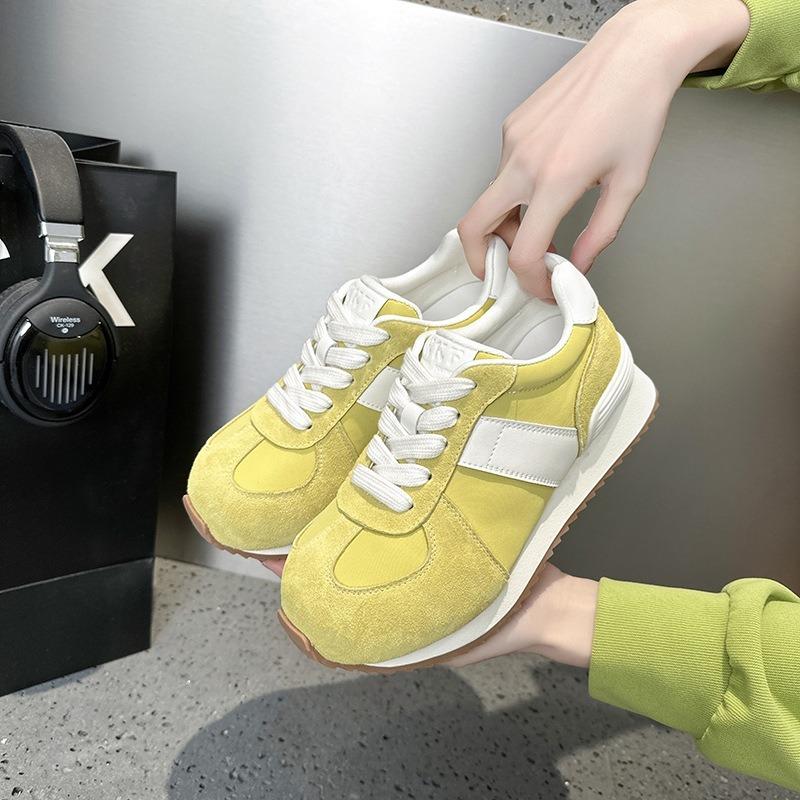 

Genuine leather women s platform spring new cowhide non-slip color matching lightweight casual sports shoes 35 жёлтый