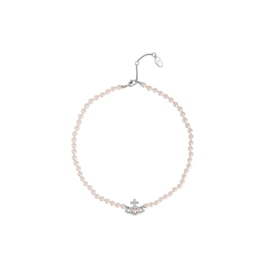 Vivienne Westwood Olympia Pearl Cross Crystal Saturn Pattern Plated Gold Pearl Necklace Unisex necklace Silver 6301011P-02P373 Box