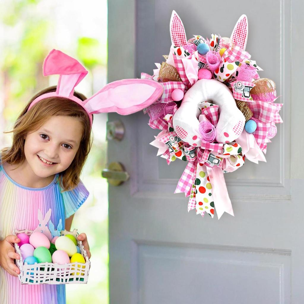 New Easter Bunny Wreath Colorful Door Wall Ornaments Happy Rabbit Home Party Creative Garland Festival Decoration Props