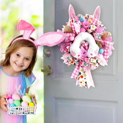 New Easter Bunny Wreath Colorful Door Wall Ornaments Happy Rabbit Home Party Creative Garland Festival Decoration Props
