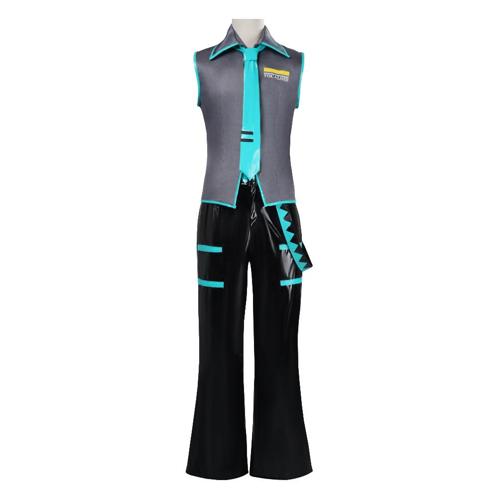 Anime Mikuo men version Cosplay Costume Green Color Any Size Custom Made Full Set Perfect Custom black jackets with green wigs