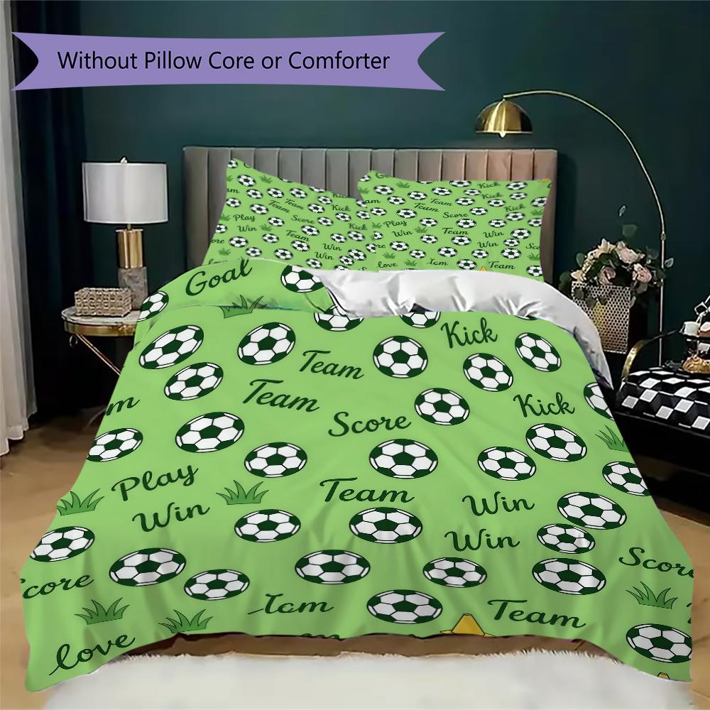 Green Field Soccer Pattern Bedding Uilt Set Uilt Cover Pillowcase Home Decoration Birthday Gift (1 * Duvet Cover + 2 * Pillowcase Without Core)