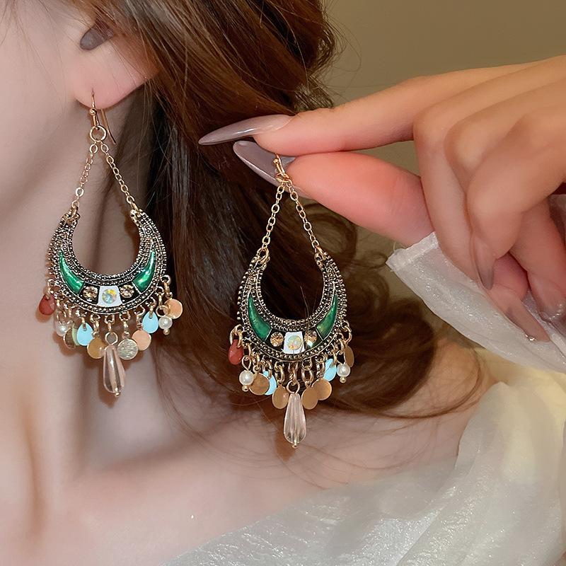 Bohemian ethnic style fringed earrings long niche woven feather earrings new travel wear earrings women