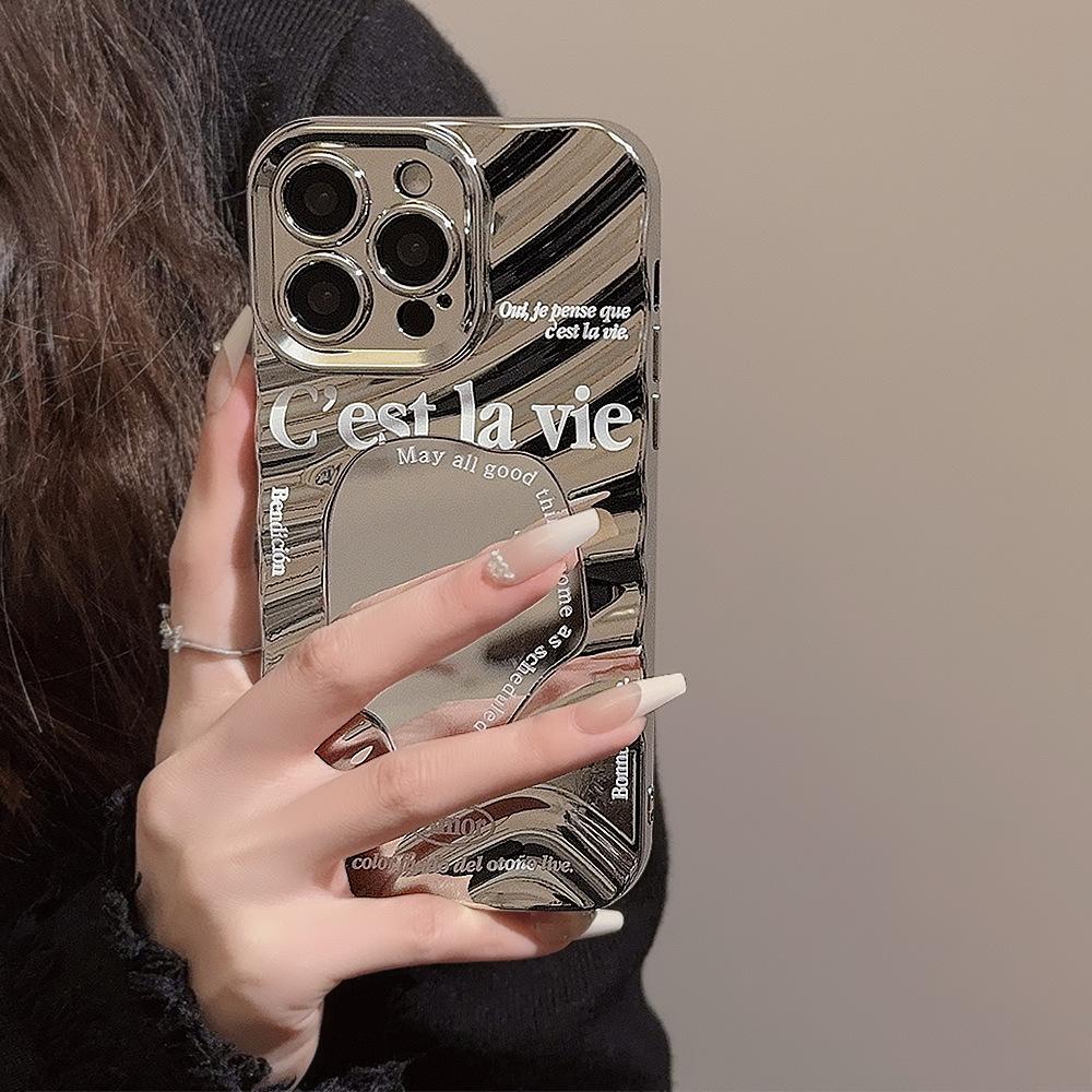 Coque de téléphone miroir pour iPhone 16 11 13 14 pour 16 Pro 12 13 15 16 Pro Max pour Samsung A15 A16 A35 A55 Coque de téléphone électroplaquée mignonne nuage fleur chiot