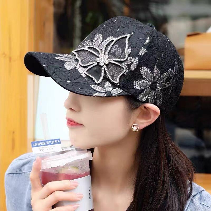 

Літній жіночий капелюх Метелик Мереживо Водяний Діамант Тонкий Повітропроникний Сонцезахисний Бейсболка Капелюх з качиним язичком one size