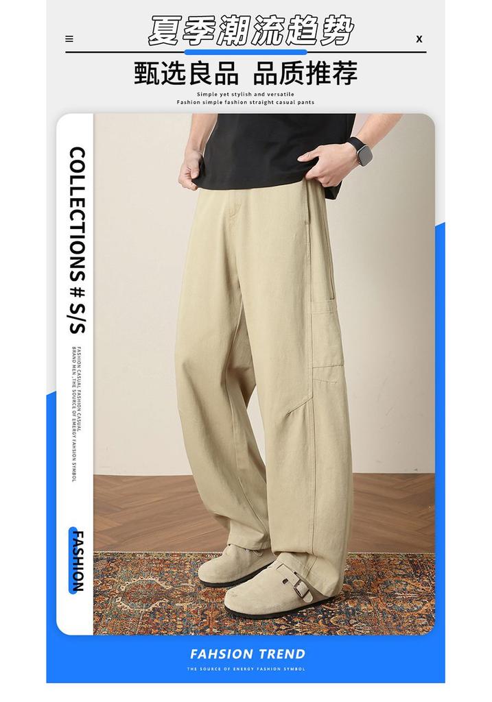 Spring and summer new European, American, Japanese and Korean pure cotton khaki machete loose straight boy casual pants men's pants