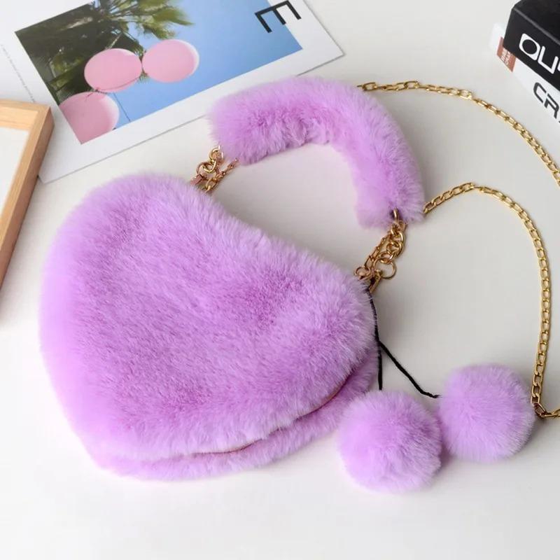 Faux Rabbit Fur Handbag Fashionable Women's Heart-shaped Handbag Single-shoulder Crossbody Bag Large-capacity Coin Purse