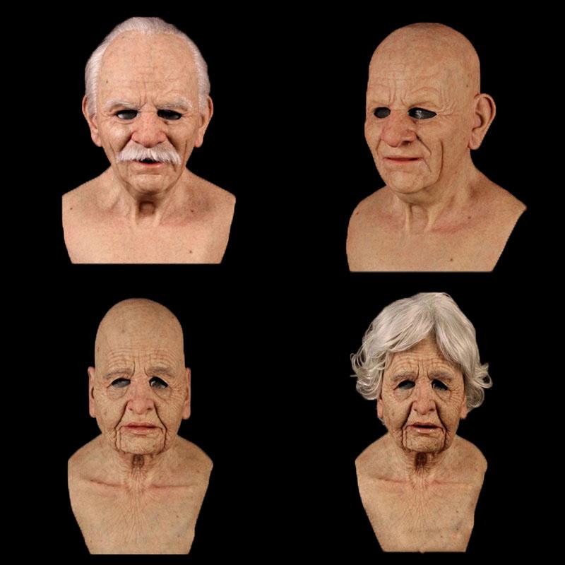 Elderly Woman Man Mask Wrinkle Full For Head Mask Grandpa/Grandma Face Mask Devil Novelty Supplies Halloween Party Cosplay Props