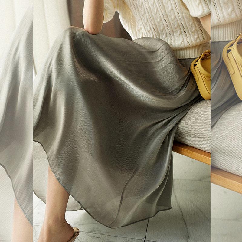 New Women's Iridescent Double Layer Pleated Puff Skirt - Korean Style Fairy Mesh Skirt