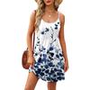 Fashion Women Summer Dress Vintage Floral Print Adjustable Spaghetti Straps Beach Vacation Casual Dress With Pockets