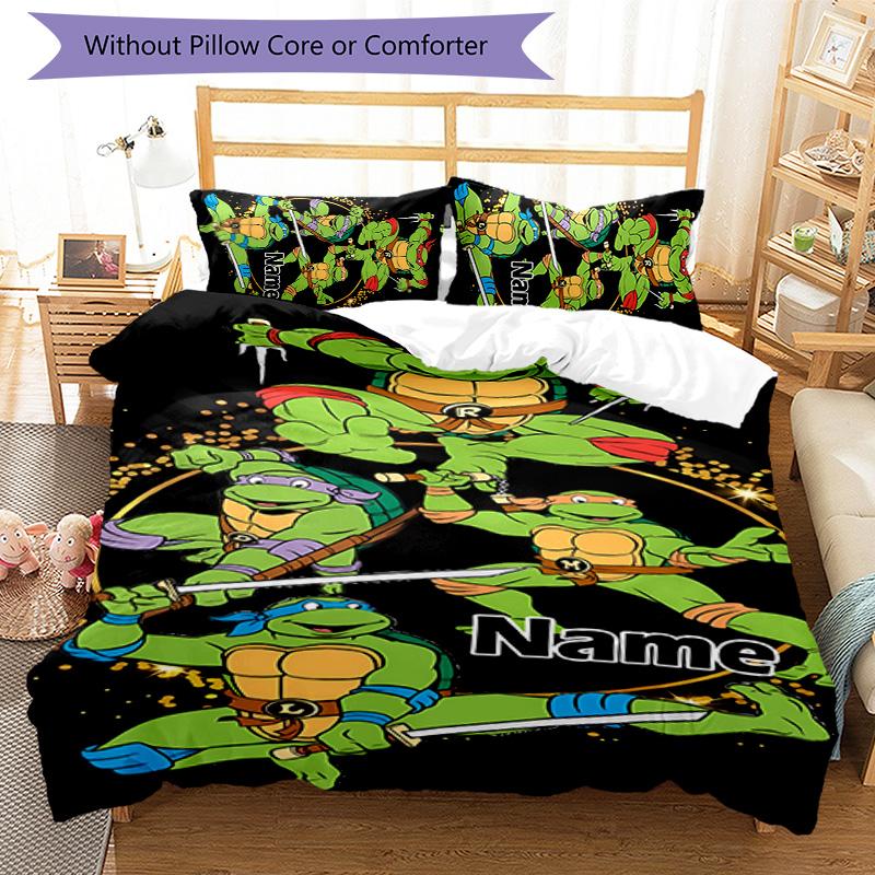 3pcs TMNT Cover Set - Personalized Name, HD Printed Bedding with 1 Cover and 2 Pillowcases - Perfect for Home Decor, Easy Care
