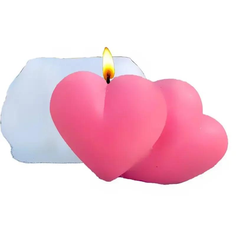 3D Conjoined Love Silicone Candle Mold Homemade Heart-shaped Soap Gypsum Crafts Resin Cement Mold DIY Chocolate Cake Baking Tool