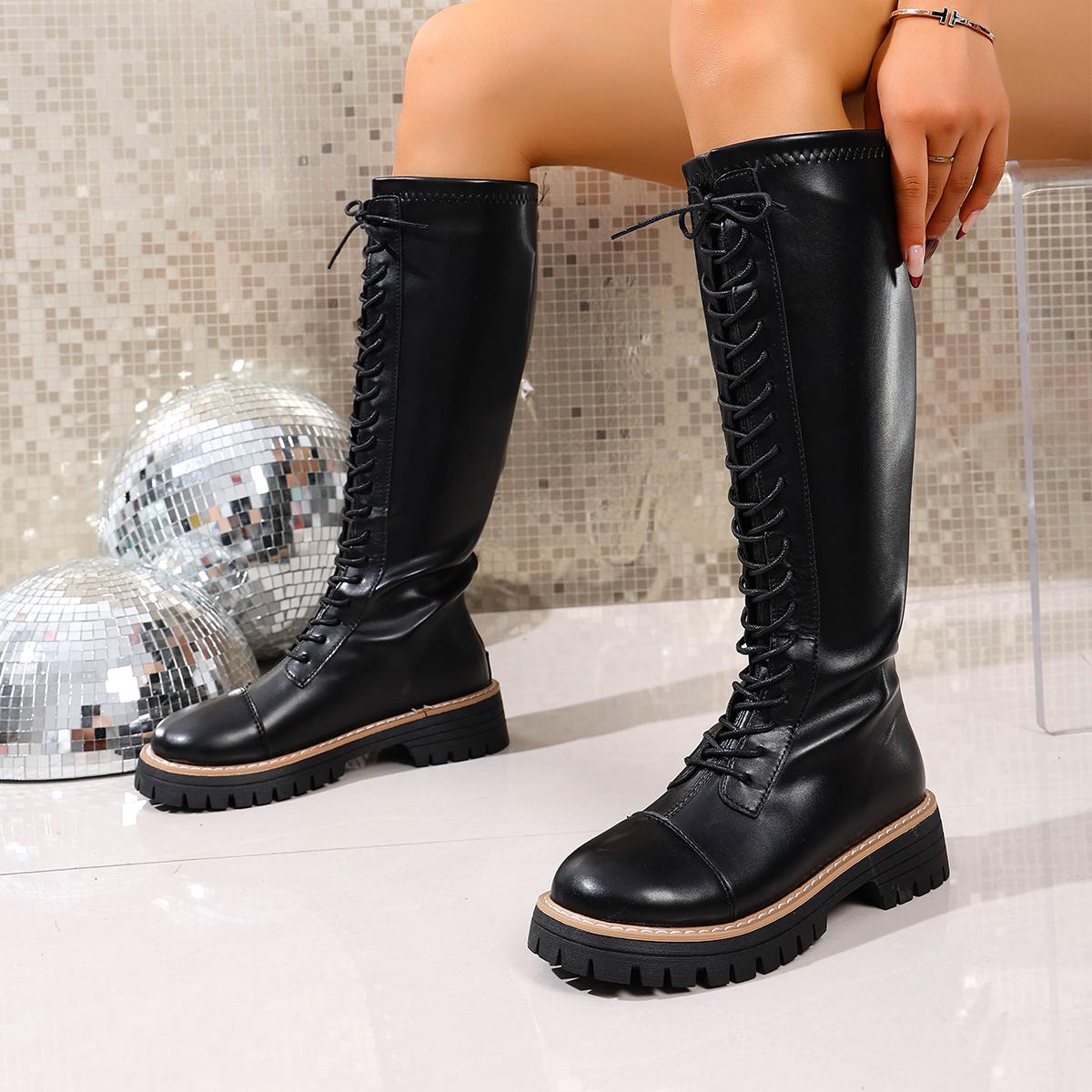 

Autumn Winter Large Size Women s Shoes Elegant Temperament Height Increase Long Boots Lace Up Fashion Non Slip Knight Boots 36