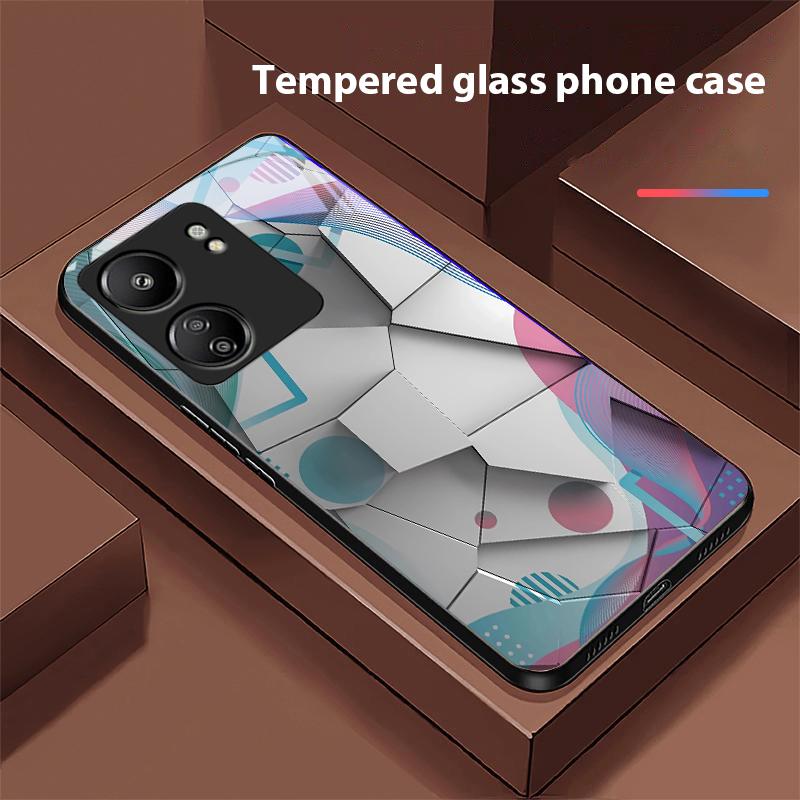 Geometrisches Muster Für Xiaomi Redmi 13C Note13 12 Pro Plus 5G Note 9 13T Pro POCO X6 F5 F6 Schwarze Handyhülle aus gehärtetem Glas
