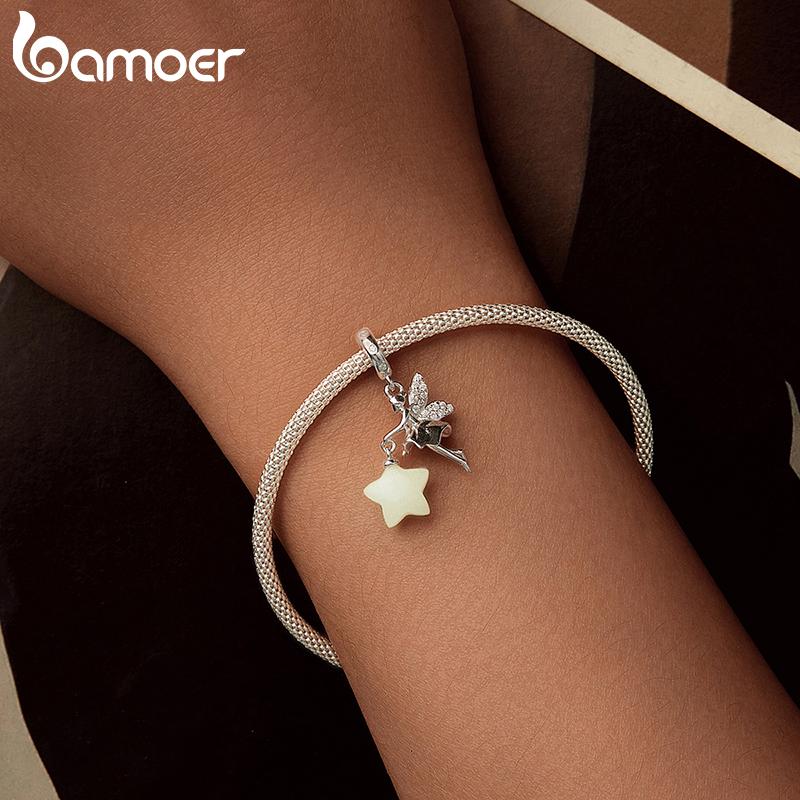 BAMOER Glow In The Dark 925 Sterling Silver Magical Fairy Charm Fit Original Bracelet DIY 925 Bamoer Luminous Beads