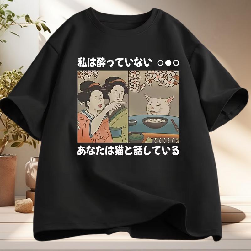 

Japanese Style Cartoon Cat TShirts Summer Harajuku Kawaii Cat Printed Short Sleeve Tees Harajuku Y2K Tops Vintage Streetwear 4XL
